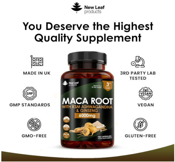 মাকা রুট কেএসএম অশ্বগন্ধা ও জিনসেং I Maca Root Capsules with KSM Ashwagandha and Ginseng - Image 2